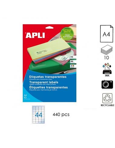ETIQUETA APLI INK A4 48,5x25,4mm 10H TRANSPARENTE