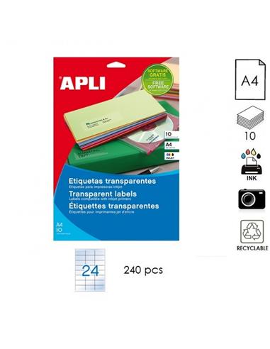 ETIQUETA APLI INK A4 70x37mm 10H TRANSPARENTE