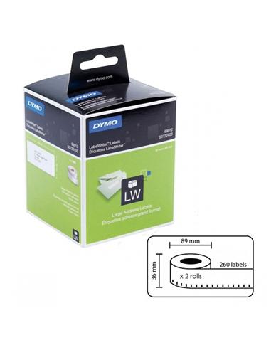 ROLLO ETIQUETA TERMICA DYMO 89x36mm 2 ROLLOS 260U