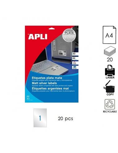 ETIQUETA APLI LC A4 210x297mm 20H PLATA