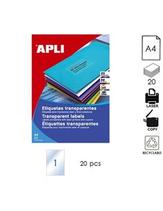 ETIQUETA APLI LC A4 210x297mm 20H TRANSPARENTE