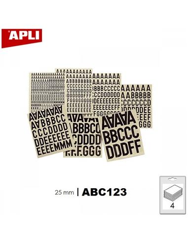 LETRAS NUMEROS SIGNOS ADHESIVOS APLI 25mm NEGRO