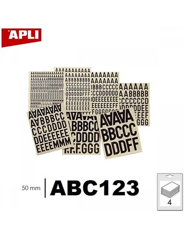 LETRAS NUMEROS SIGNOS ADHESIVOS APLI 50mm NEGRO