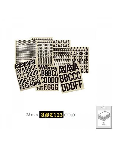 LETRAS NUMEROS SIGNOS ADHESIVOS 25mm DORADO GOTICA