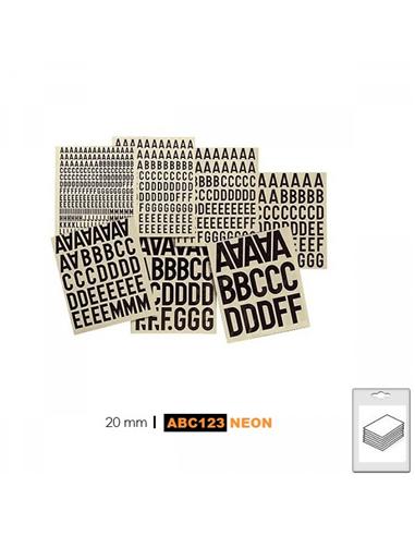 LETRAS NUMEROS SIGNOS ADHESIVOS 20mm NARANJA FLUOR