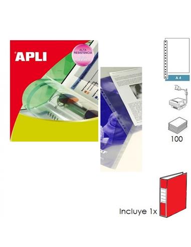 FUNDA APLI TRANSPARENCIAS + ARCHIVADOR A4 ROJO