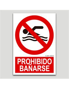 CARTEL SEÑALIZACION PR. BAÑARSE PVC 297x210mm
