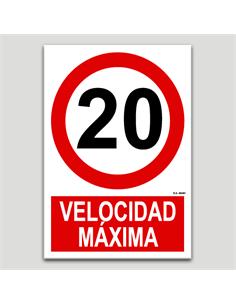 CARTEL SEÑALIZACION VEL. MAX 20km/h PVC 297x210mm