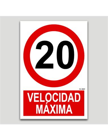 CARTEL SEÑALIZACION VEL. MAX 20km/h PVC 297x210mm